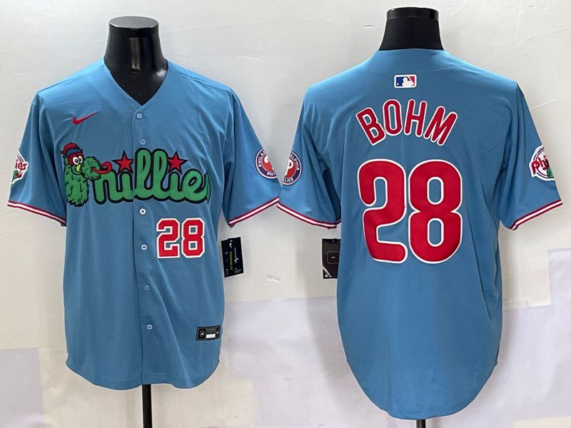 Men Philadelphia Phillies #28 Bohm Light Blue three generations Joint Name Nike 2025 MLB Jersey style 5->philadelphia phillies->MLB Jersey